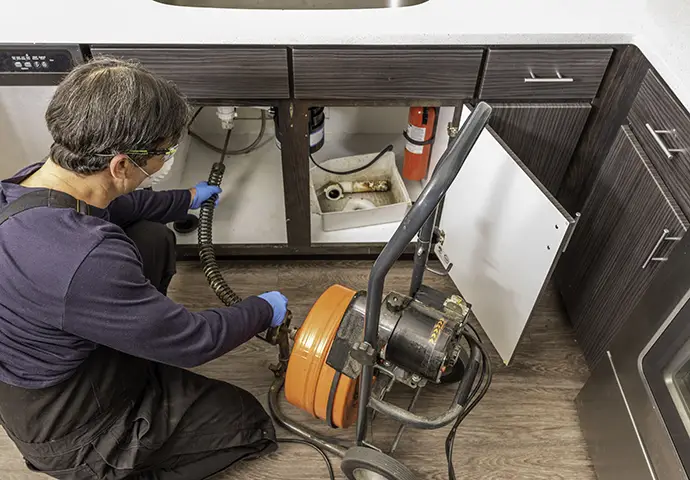 professional plumber performing drain cleaning services