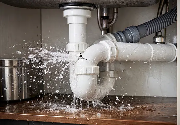 bursting water pipe needing emergency plumbing repair in Belleville IL
