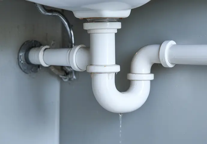 dripping pipe underneath sink in Belleville home