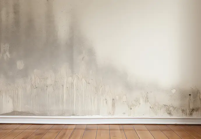 wall with water damage leading to suspected leak behind